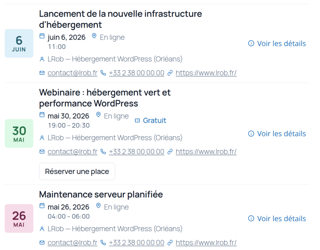 Affichage liste